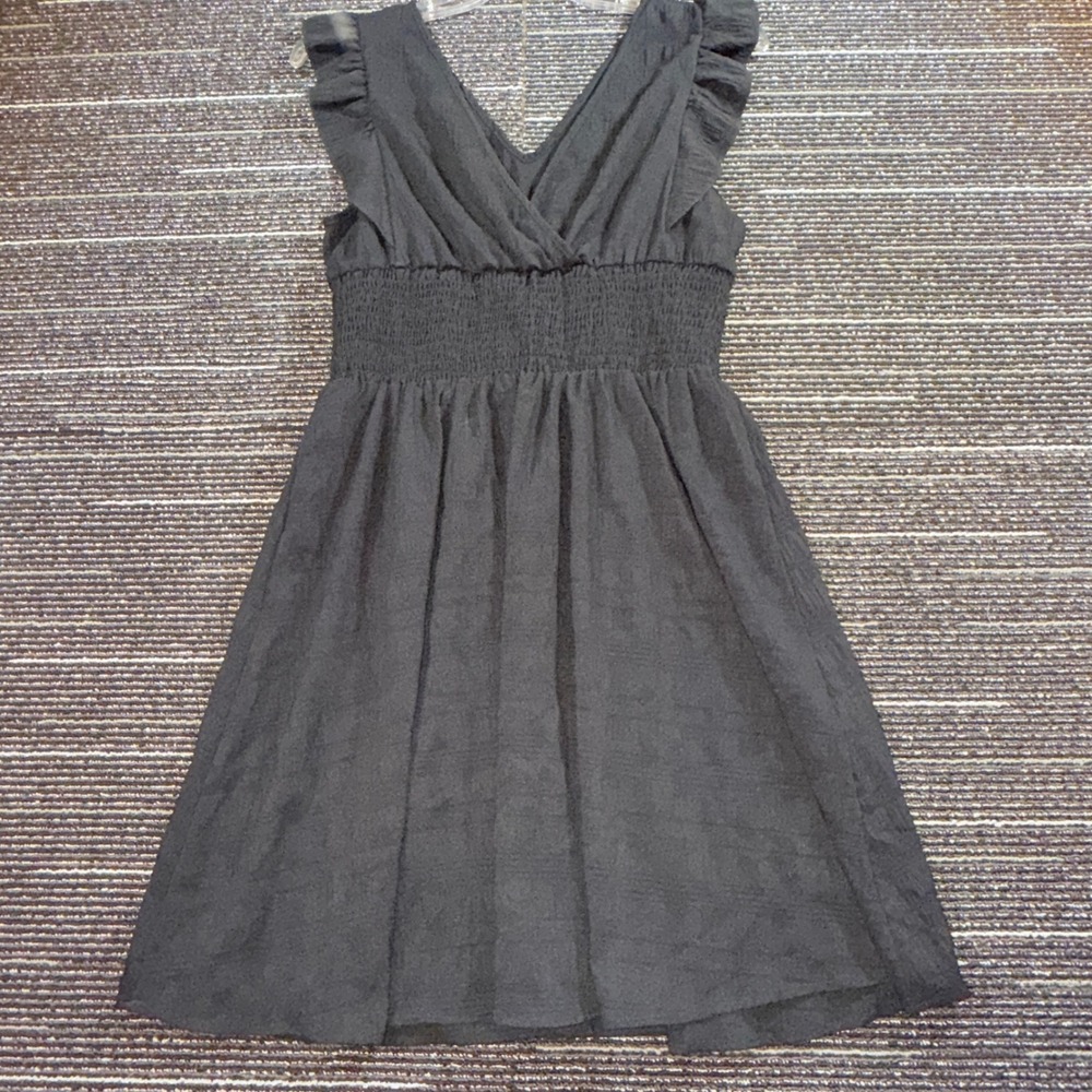 SHEIN LUNE Dress Womens XL New Black Ruffle Surplice Smocked